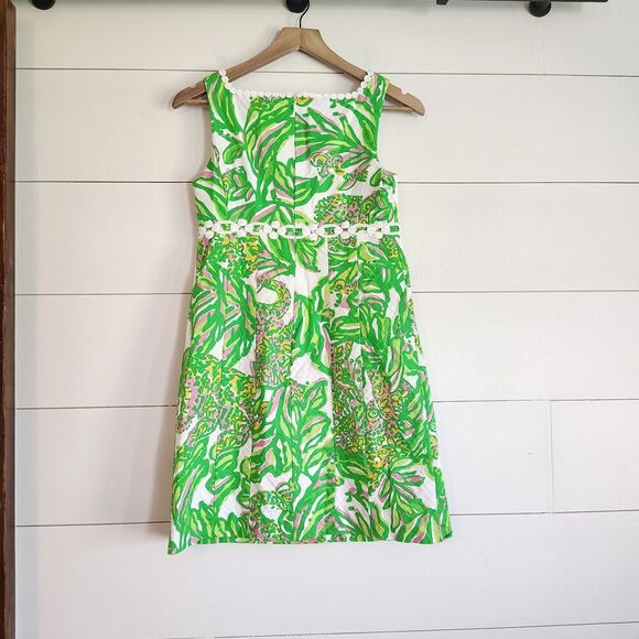 Lilly Pulitzer Rosie Shift Dress Size 4 Green Pink Tropical Print Cotton - Picture 4 of 10
